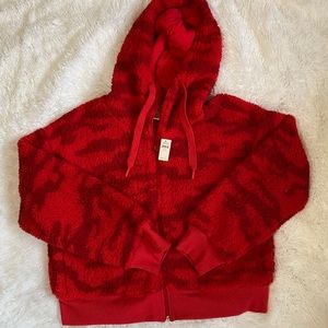 NWT Aerie Offline Red Camo Sherpa Zip Up Hoodie Sz XL